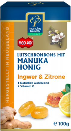 Manuka Health Lutschbonbons Ingwer Zitrone und Manuka Honig MGO 400+